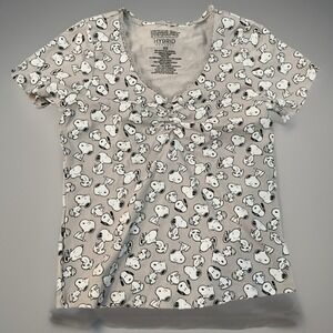 Peanuts Hybrid Snoopy Print V-Neck T-Shirt Cute Everyday Top XS